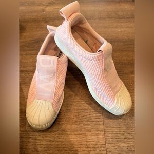 Adidas Light Pink Slip-On Sneakers with white soles